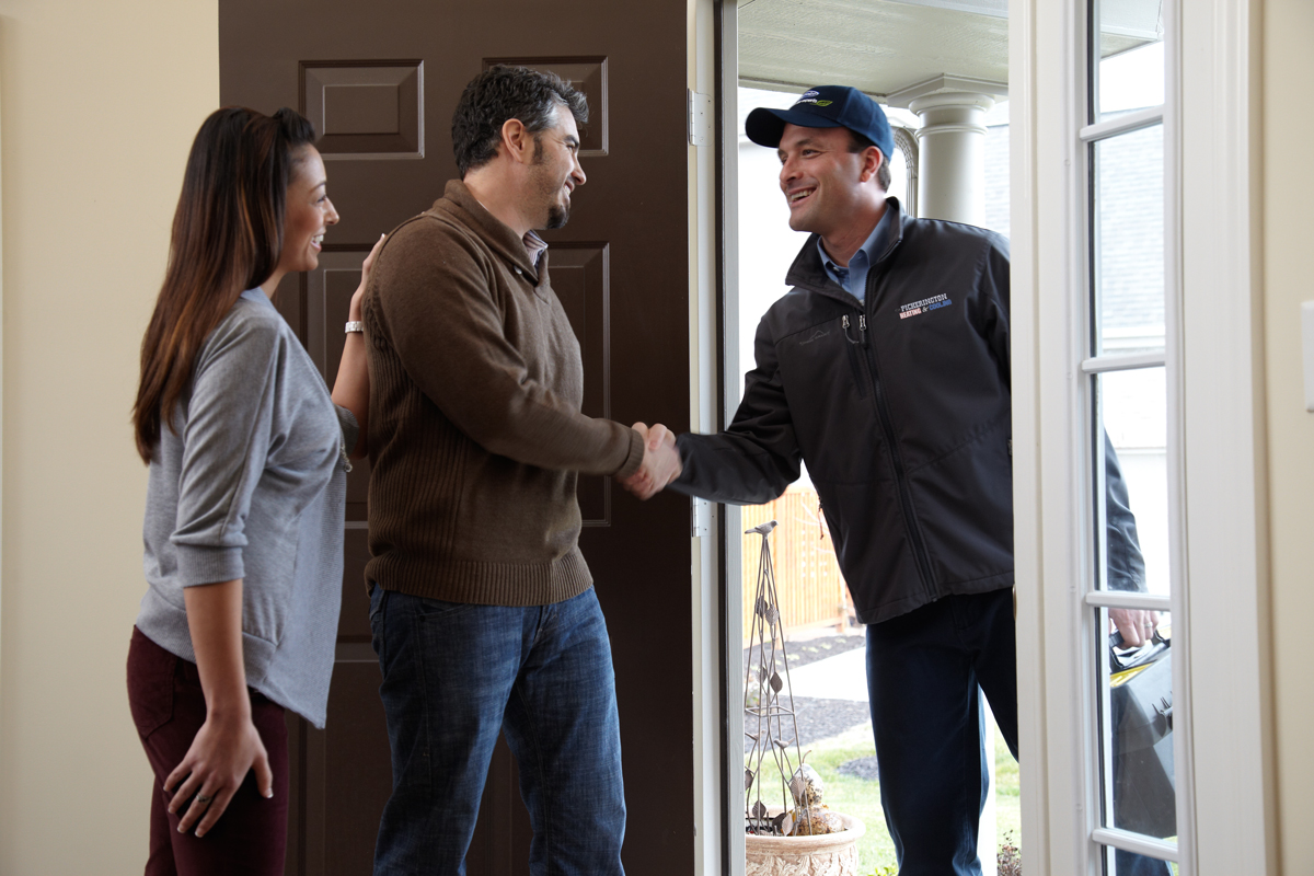 Customers greet HVAC install tech at door